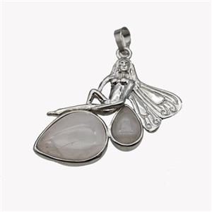 Alloy Fairy Pendant Pave Rose Quartz Platinum Plated, approx 35-40mm [GM23624]