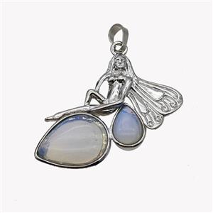Alloy Fairy Pendant Pave Opalite Platinum Plated, approx 35-40mm [GM23625]
