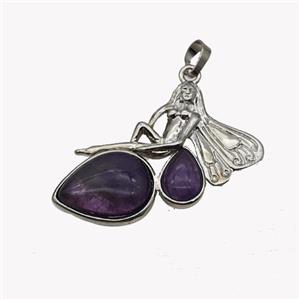 Alloy Fairy Pendant Pave Purple Amethyst Platinum Plated, approx 35-40mm [GM23630]