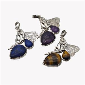 Alloy Fairy Pendant Pave Gemstone Platinum Plated Mixed, approx 35-40mm [GM23631]