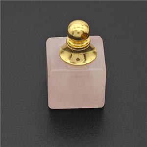 Natural Pink Rose Quartz Perfume Bottle Pendant Cube, approx 12x12mm [GM23640]