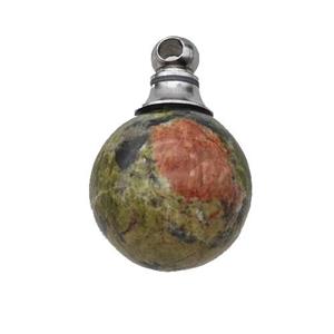Natural Unakite Perfume Bottle Pendant Sphere, approx 16mm [GM23654]