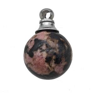 Natural Chinese Rhodonite Perfume Bottle Pendant Sphere, approx 16mm [GM23655]