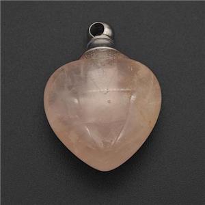 Natural Pink Rose Quartz Perfume Bottle Pendant Heart, approx 20mm [GM23675]
