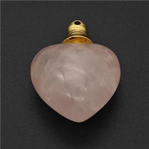 Natural Pink Rose Quartz Perfume Bottle Pendant Heart, approx 20mm [GM23682]