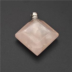 Natural Pink Rose Quartz Perfume Bottle Pendant Square, approx 27mm [GM23703]