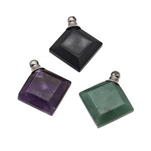 Natural Gemstone Perfume Bottle Pendant Square Mixed, approx 27mm [GM23708]