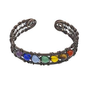 Copper Bangle With Chakra Gemstone Wire Wrapped Antique Red, approx 13.5mm, 50-55mm dia [GM23776]
