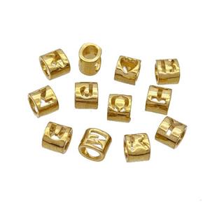 Copper Tube Beads Alphabet Large Hole Letters Gold Plated Mixed, approx 6-7mm, 3-4mm hole [GM23788]