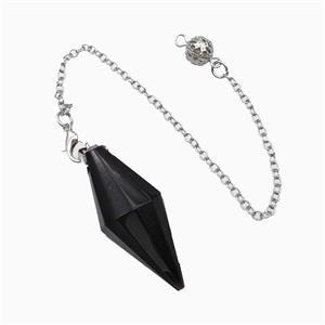 Black Obsidian Pendulum Pendant With Chain, approx 16-40mm, 8mm, 16cm length [GM23798]