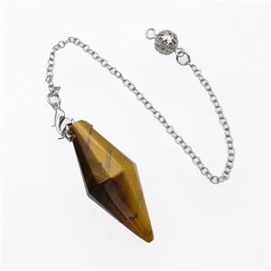 Tiger Eye Stone Pendulum Pendant With Chain, approx 16-40mm, 8mm, 16cm length [GM23801]