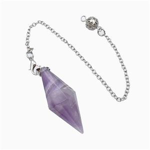 Purple Amethyst Pendulum Pendant With Chain, approx 16-40mm, 8mm, 16cm length [GM23804]