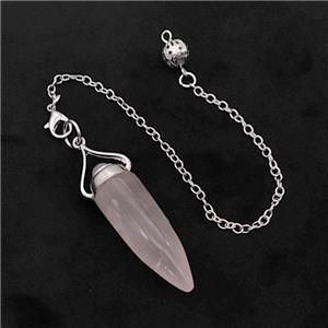 Pink Rose Quartz Bullet Pendant With Chain, approx 12-40mm, 8mm, 16cm length [GM23806]