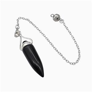 Black Obsidian Bullet Pendant With Chain, approx 12-40mm, 8mm, 16cm length [GM23809]
