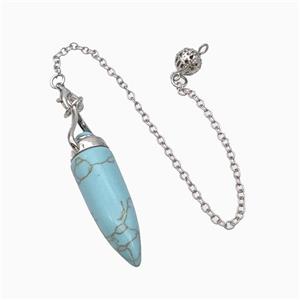 Blue Dye Howlite Bullet Pendant With Chain, approx 12-40mm, 8mm, 16cm length [GM23811]