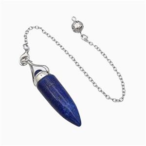 Blue Lapis Lazuli Bullet Pendant With Chain, approx 12-40mm, 8mm, 16cm length [GM23814]