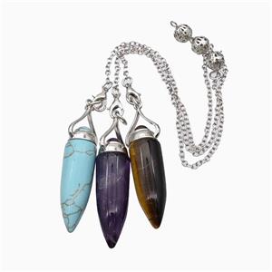 Mix Gemstone Bullet Pendant With Chain, approx 12-40mm, 8mm, 16cm length [GM23816]