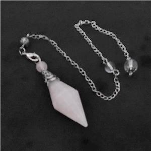 Pink Rose Quartz Pendulum Pendant With Chain, approx 16-50mm, 8mm, 20cm length [GM23818]