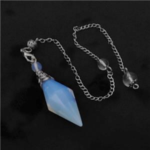 White Opalite Pendulum Pendant With Chain, approx 16-50mm, 8mm, 20cm length [GM23819]