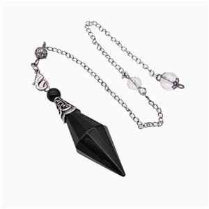 Black Obsidian Pendulum Pendant With Chain, approx 16-50mm, 8mm, 20cm length [GM23820]