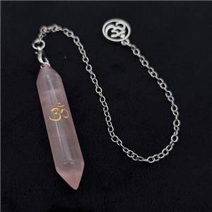 Pink Rose Quartz Prism Pendant With Chain, approx 10-50mm, 12mm, 16cm length [GM23828]