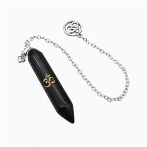 Black Obsidian Prism Pendant With Chain, approx 10-50mm, 12mm, 16cm length [GM23829]