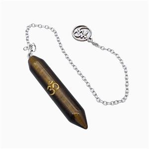 Tiger Eye Stone Prism Pendant With Chain, approx 10-50mm, 12mm, 16cm length [GM23833]