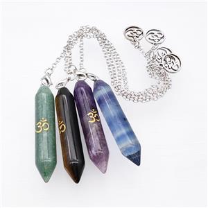 Mix Gemstone Prism Pendant With Chain, approx 10-50mm, 12mm, 16cm length [GM23835]
