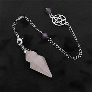 Pink Rose Quartz Pendulum Pendant With Chain, approx 15-35mm, 16mm, 16cm length [GM23837]