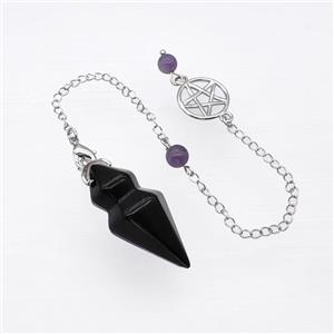 Black Obsidian Pendulum Pendant With Chain, approx 15-35mm, 16mm, 16cm length [GM23838]