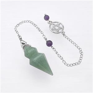 Green Aventurine Pendulum Pendant With Chain, approx 15-35mm, 16mm, 16cm length [GM23839]