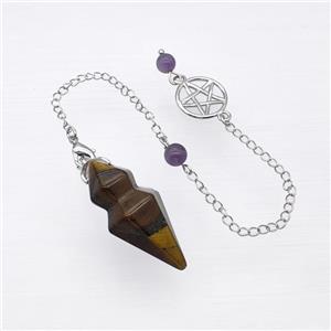 Tiger Eye Stone Pendulum Pendant With Chain, approx 15-35mm, 16mm, 16cm length [GM23840]