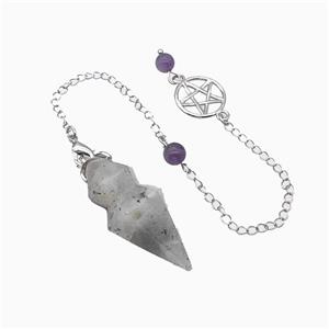 Labradorite Pendulum Pendant With Chain, approx 15-35mm, 16mm, 16cm length [GM23841]
