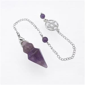 Purple Amethyst Pendulum Pendant With Chain, approx 15-35mm, 16mm, 16cm length [GM23843]