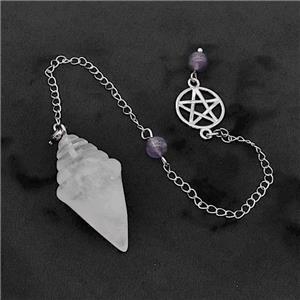 Clear Quartz Pendulum Pendant With Chain, approx 20-35mm, 16mm, 16cm length [GM23844]