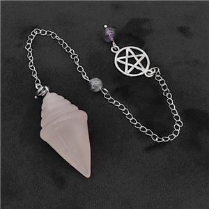 Pink Rose Quartz Pendulum Pendant With Chain, approx 20-35mm, 16mm, 16cm length [GM23845]