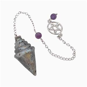 Labradorite Pendulum Pendant With Chain, approx 20-35mm, 16mm, 16cm length [GM23848]