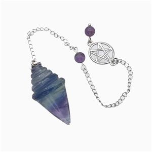 Fluorite Pendulum Pendant With Chain, approx 20-35mm, 16mm, 16cm length [GM23849]