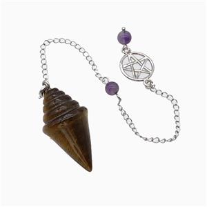 Tiger Eye Stone Pendulum Pendant With Chain, approx 20-35mm, 16mm, 16cm length [GM23850]