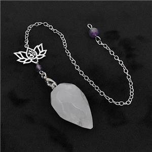 Clear Quartz Pendulum Pendant With Chain Lotus, approx 18-30mm, 13-20mm, 16cm length [GM23853]