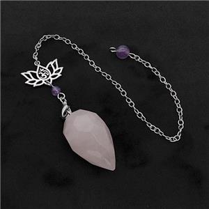 Pink Rose Quartz Pendulum Pendant With Chain Lotus, approx 18-30mm, 13-20mm, 16cm length [GM23854]