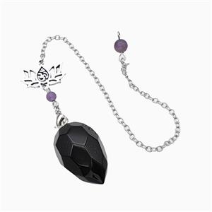 Black Obsidian Pendulum Pendant With Chain Lotus, approx 18-30mm, 13-20mm, 16cm length [GM23855]