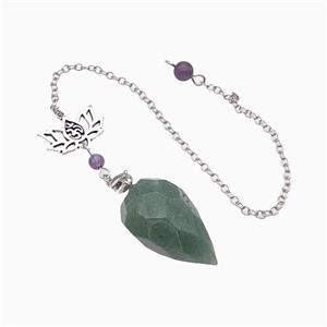 Green Aventurine Pendulum Pendant With Chain Lotus, approx 18-30mm, 13-20mm, 16cm length [GM23856]