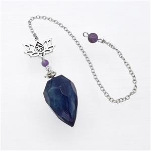 Fluorite Pendulum Pendant With Chain Lotus, approx 18-30mm, 13-20mm, 16cm length [GM23859]