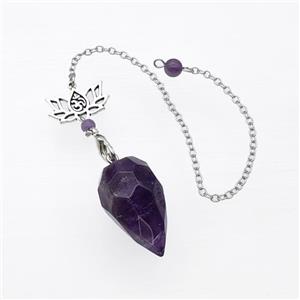 Purple Amethyst Pendulum Pendant With Chain Lotus, approx 18-30mm, 13-20mm, 16cm length [GM23860]