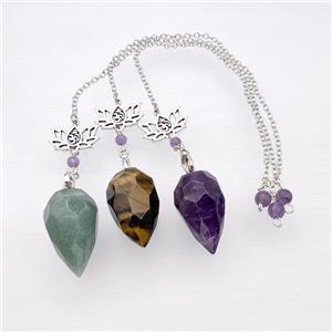 Mix Gemstone Pendulum Pendant With Chain Lotus, approx 18-30mm, 13-20mm, 16cm length [GM23861]
