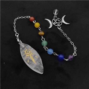 Clear Quartz Sun Leaf Pendant With Chakra Chain David Star, approx 16-40mm, 14-27mm, 18cm length [GM23862]