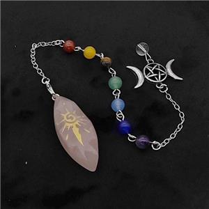 Pink Rose Quartz Sun Leaf Pendant With Chakra Chain David Star, approx 16-40mm, 14-27mm, 18cm length [GM23863]