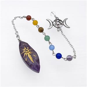 Purple Amethyst Sun Leaf Pendant With Chakra Chain David Star, approx 16-40mm, 14-27mm, 18cm length [GM23868]