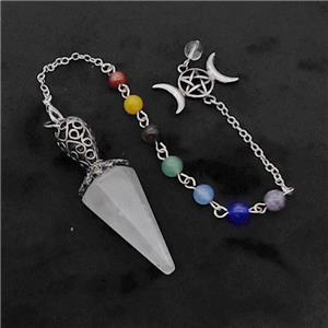 Clear Quartz Pendulum Pendant With Chakra Chain David Star, approx 18-55mm, 14-27mm, 18cm length [GM23870]